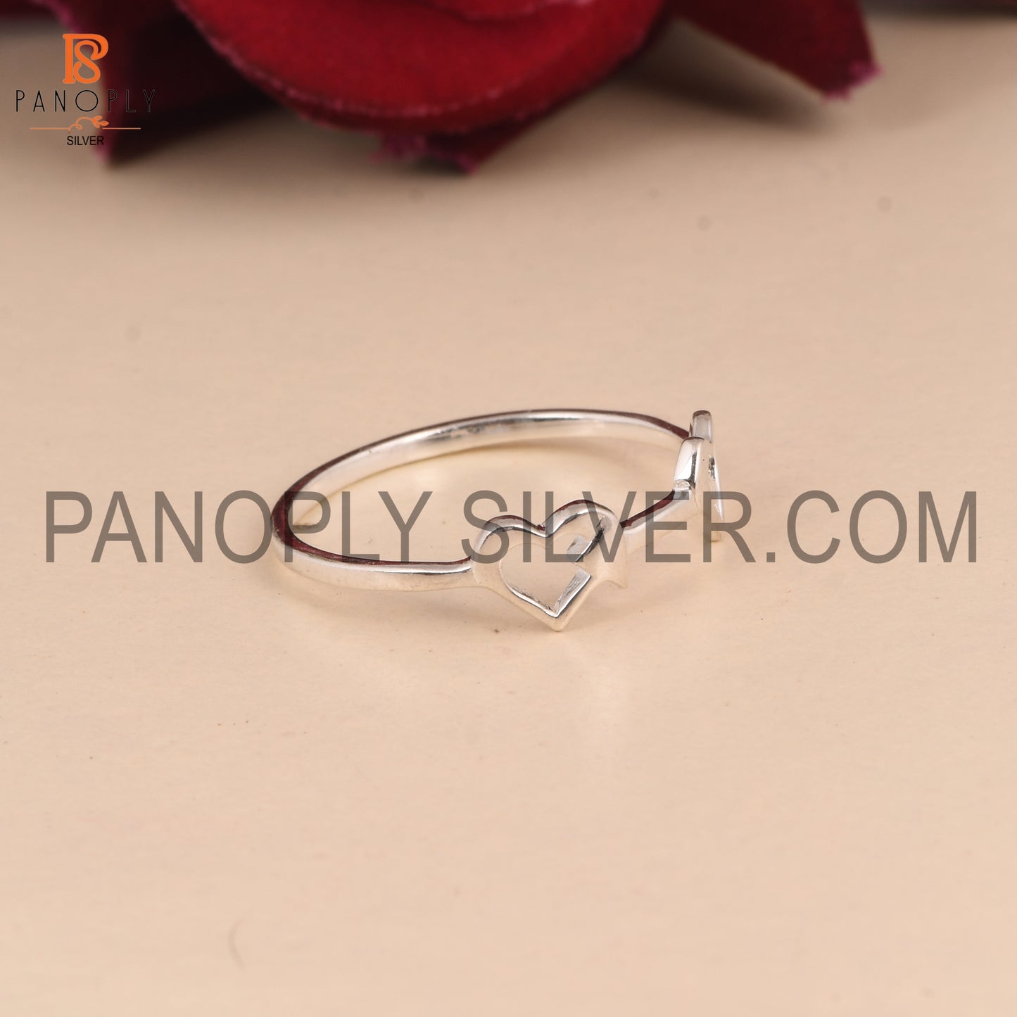 Double Heart Silver Promise Rings