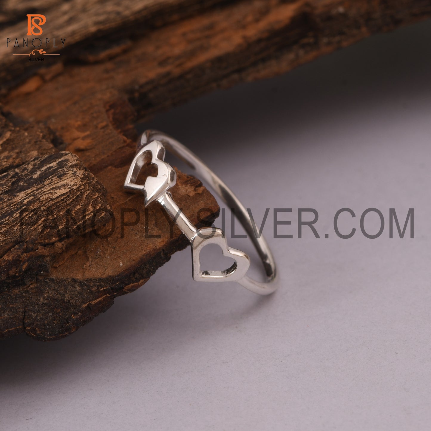 Double Heart Silver Promise Rings