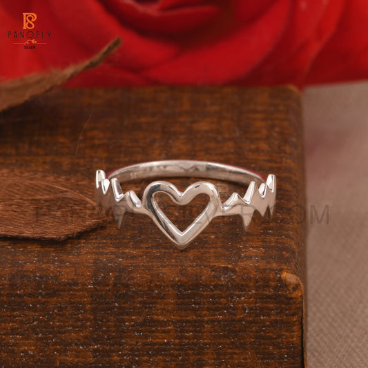 Silver Heartbeat Ring with Heart Design