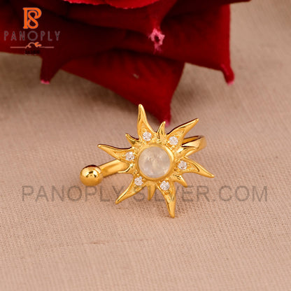 925 Silver & 18K Gold Tiny Ball and Sun CZ Rings