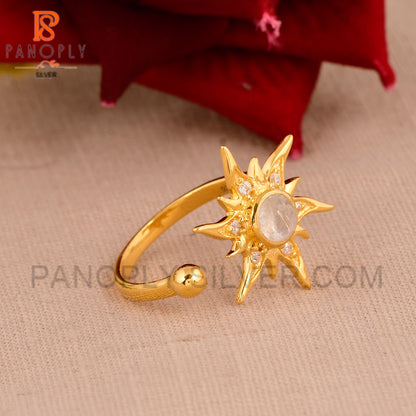 925 Silver & 18K Gold Tiny Ball and Sun CZ Rings