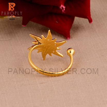 925 Silver & 18K Gold Tiny Ball and Sun CZ Rings