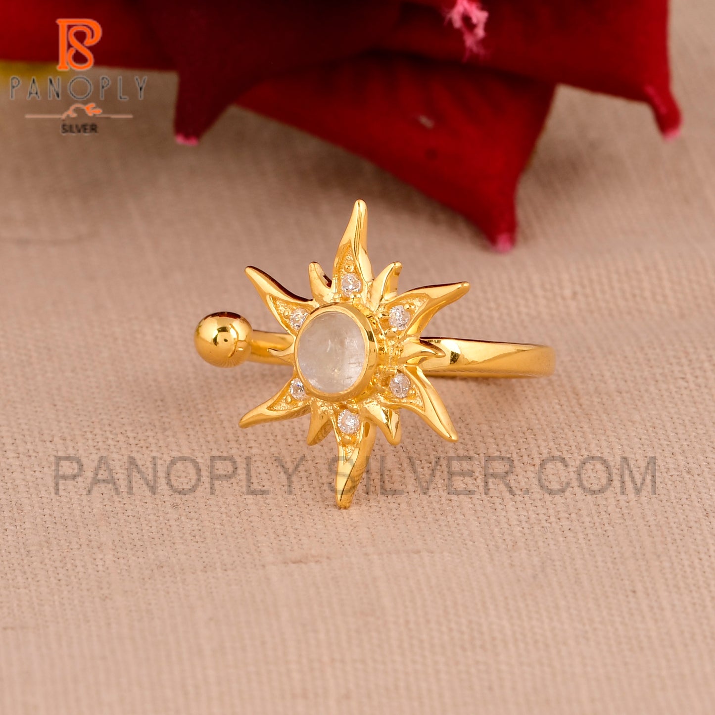 925 Silver & 18K Gold Tiny Ball and Sun CZ Rings