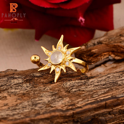 925 Silver & 18K Gold Tiny Ball and Sun CZ Rings