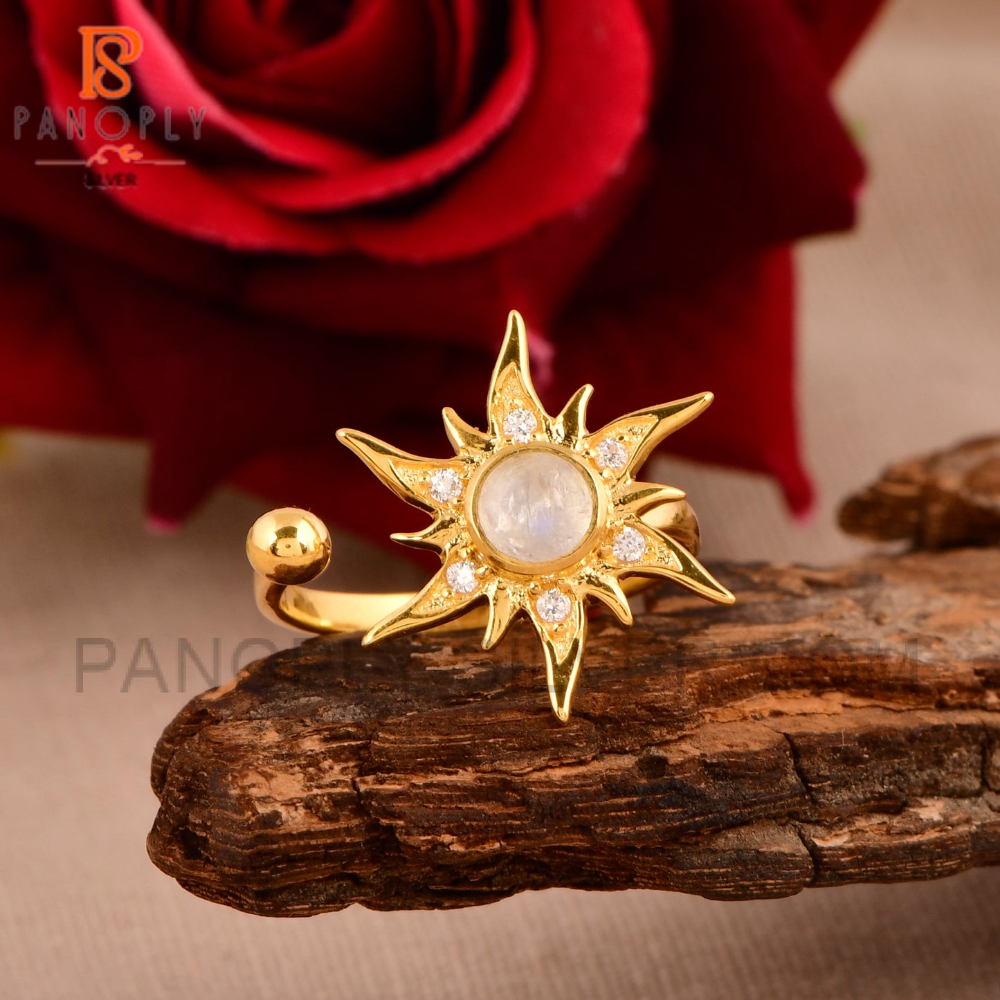 925 Silver & 18K Gold Tiny Ball and Sun CZ Rings