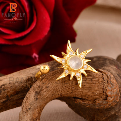 925 Silver & 18K Gold Tiny Ball and Sun CZ Rings