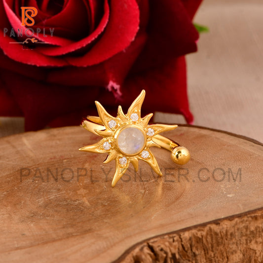 925 Silver & 18K Gold Tiny Ball and Sun CZ Rings