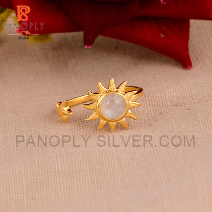 Gold Sun Ring with Rainbow Moonstone 18k Gold Plated Ring