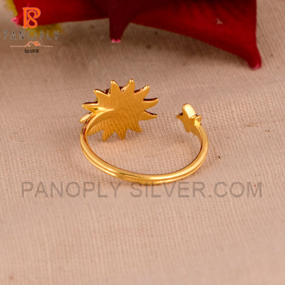 Gold Sun Ring with Rainbow Moonstone 18k Gold Plated Ring