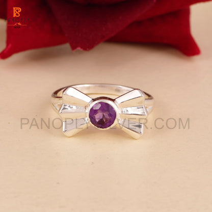 Purple Amethyst Stone Bow 925 Sterling Silver Jewelry