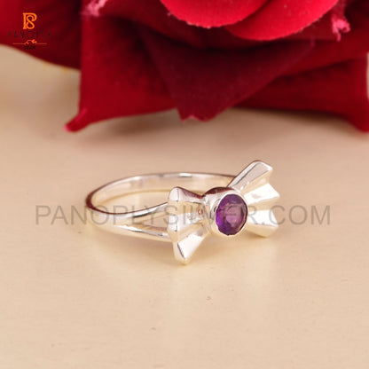 Purple Amethyst Stone Bow 925 Sterling Silver Jewelry