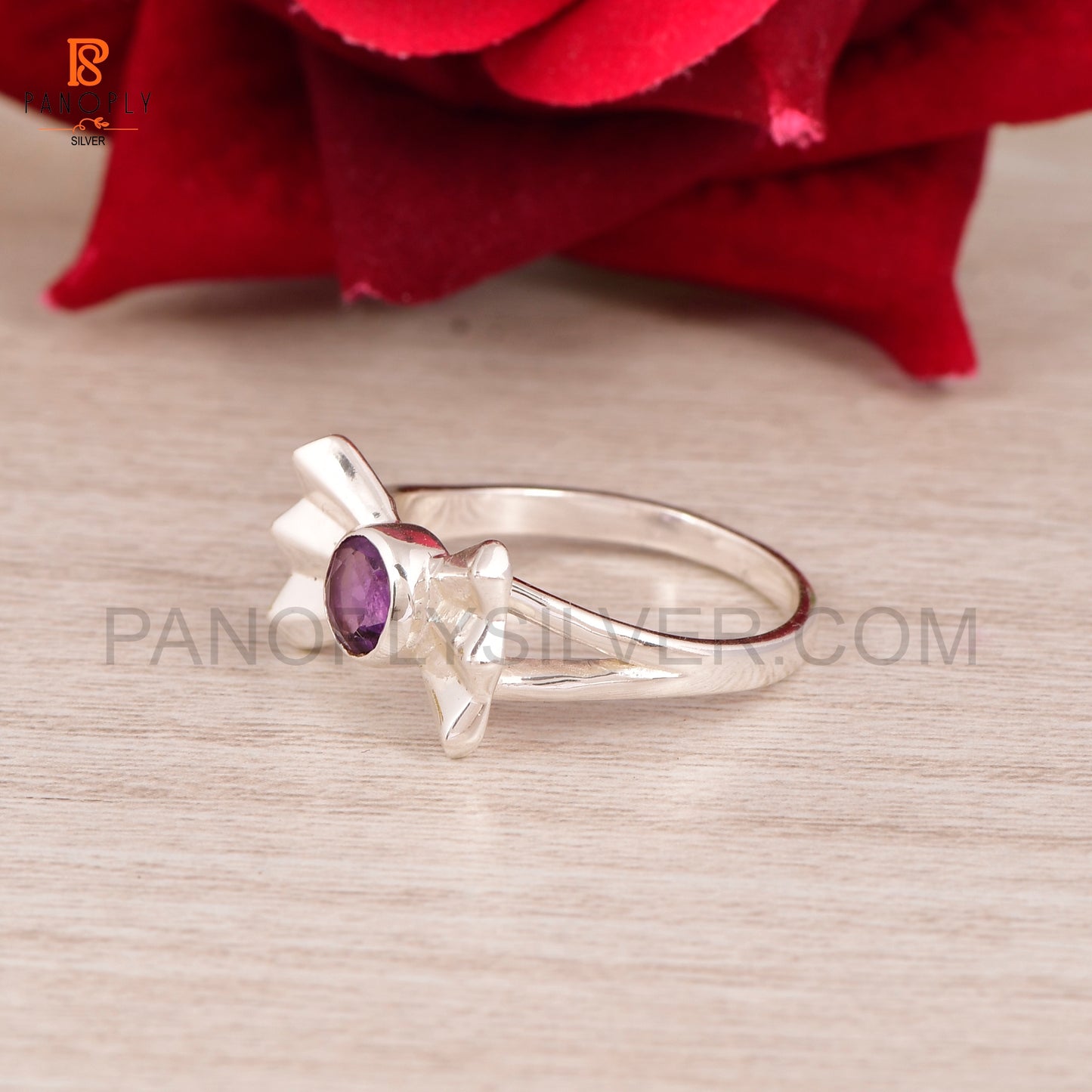 Purple Amethyst Stone Bow 925 Sterling Silver Jewelry