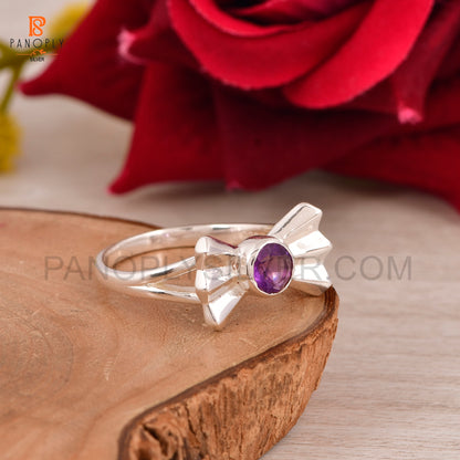 Purple Amethyst Stone Bow 925 Sterling Silver Jewelry