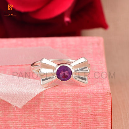 Purple Amethyst Stone Bow 925 Sterling Silver Jewelry