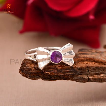 Purple Amethyst Stone Bow 925 Sterling Silver Jewelry