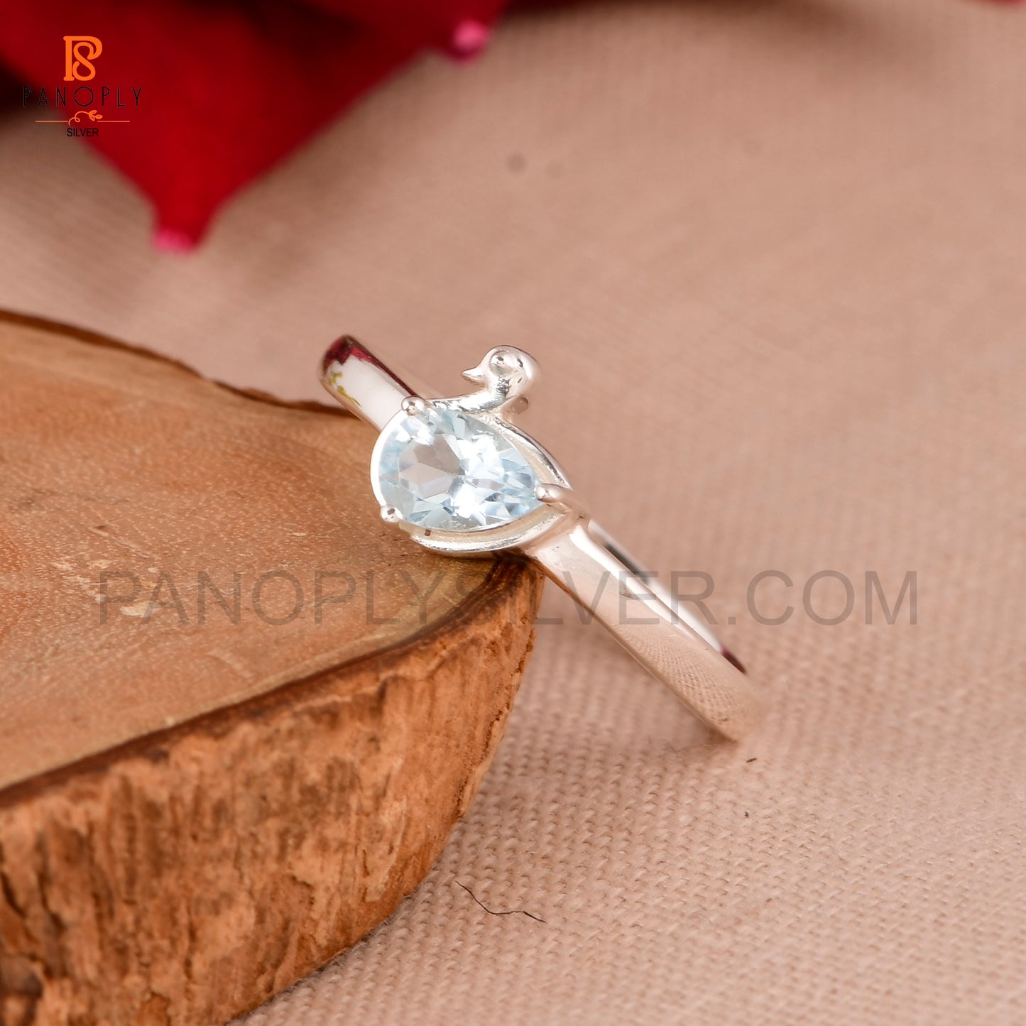 Gemstone Blue Topaz Cute Duck Minimal Rings