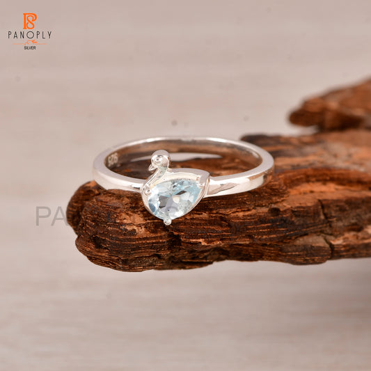 Gemstone Blue Topaz Cute Duck Minimal Rings