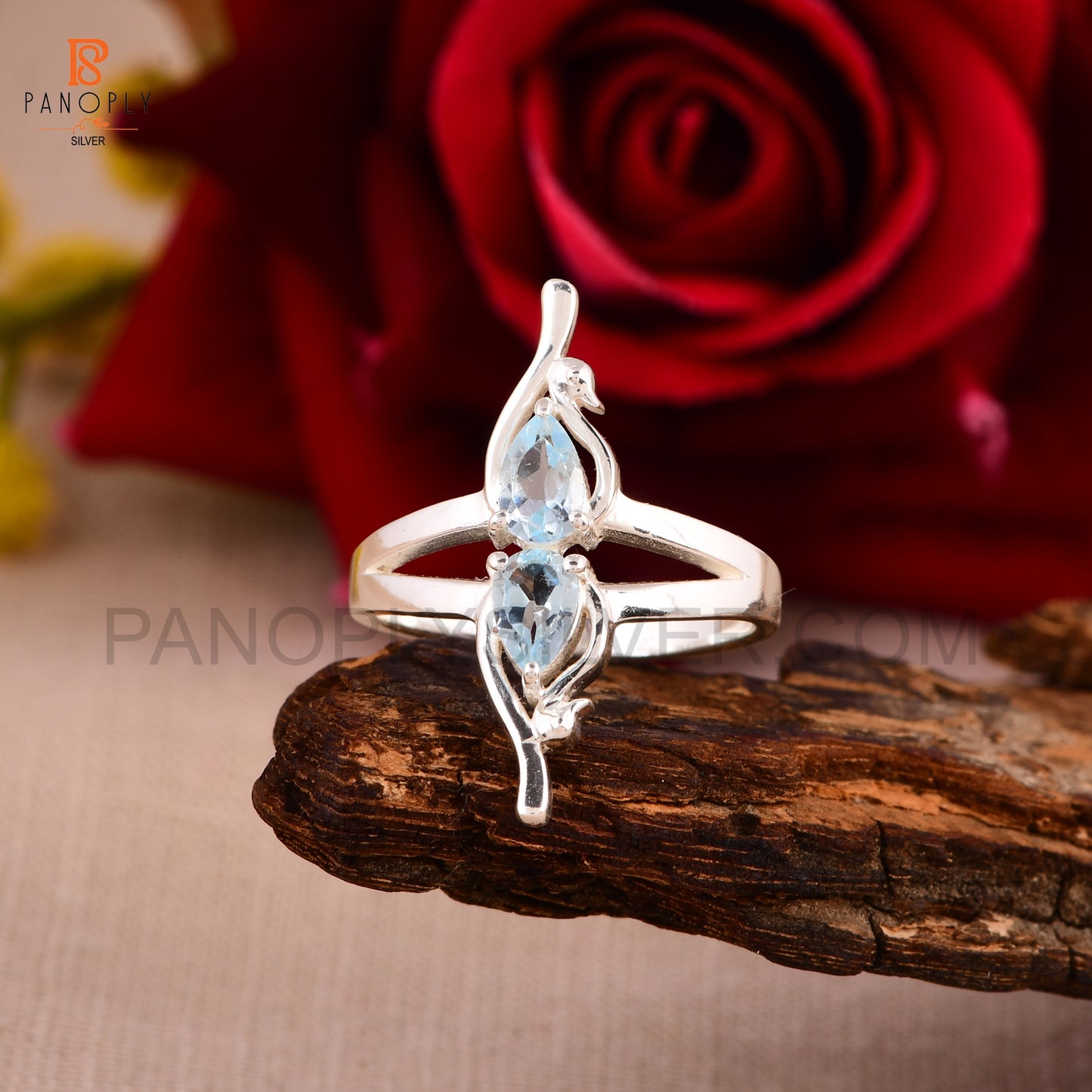 Blue Topaz Cute Double Duck Minimal Split Band Rings