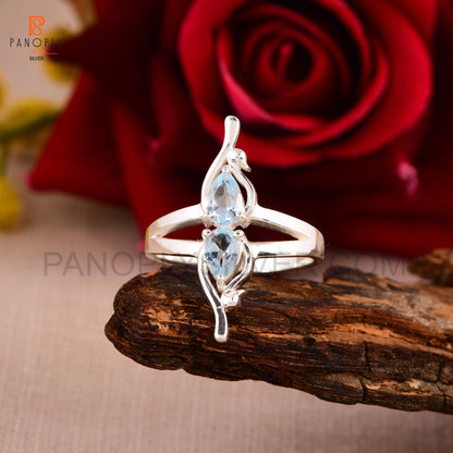 Blue Topaz Cute Double Duck Minimal Split Band Rings