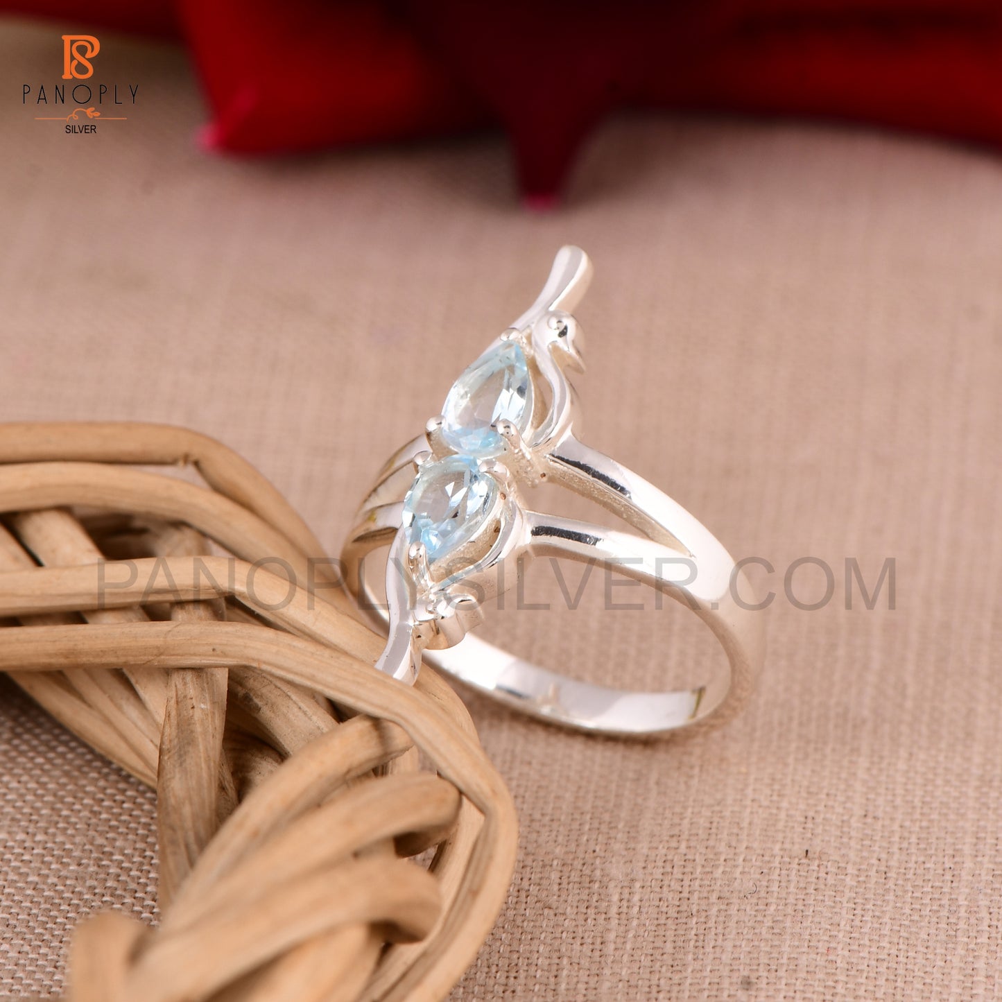 Blue Topaz Cute Double Duck Minimal Split Band Rings