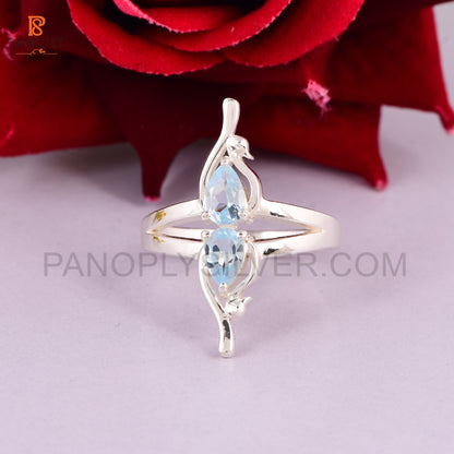 Blue Topaz Cute Double Duck Minimal Split Band Rings