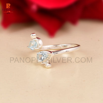 Blue Topaz Cute Double Duck Adjustable Rings