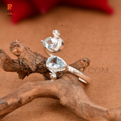 Blue Topaz Cute Double Duck Adjustable Rings