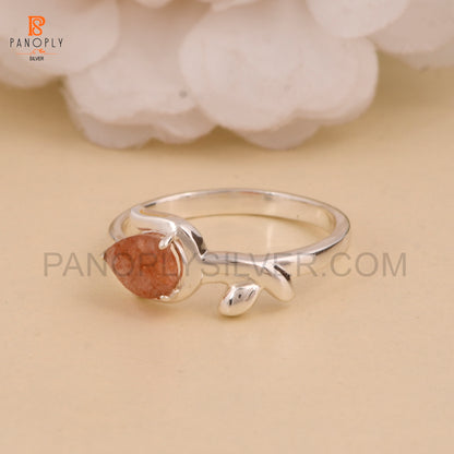 Sun Stone Natural Leaf Pear-Shaped Gemstone Rings