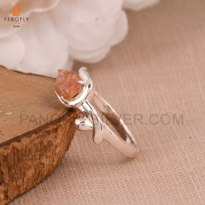 Sun Stone Natural Leaf Pear-Shaped Gemstone Rings