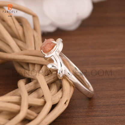 Sun Stone Natural Leaf Pear-Shaped Gemstone Rings