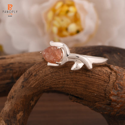 Sun Stone Natural Leaf Pear-Shaped Gemstone Rings