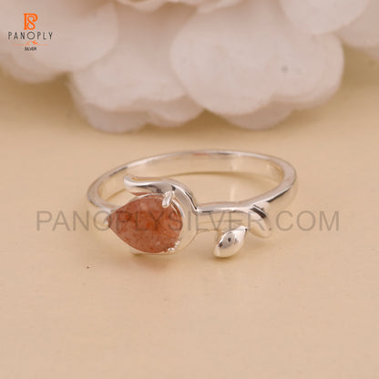 Sun Stone Natural Leaf Pear-Shaped Gemstone Rings