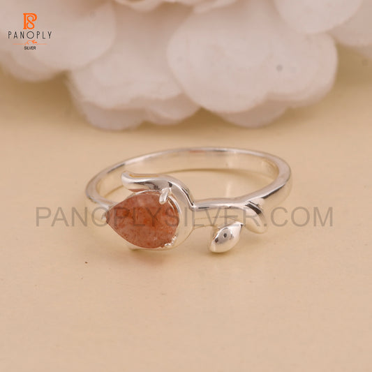 Sun Stone Natural Leaf Pear-Shaped Gemstone Rings