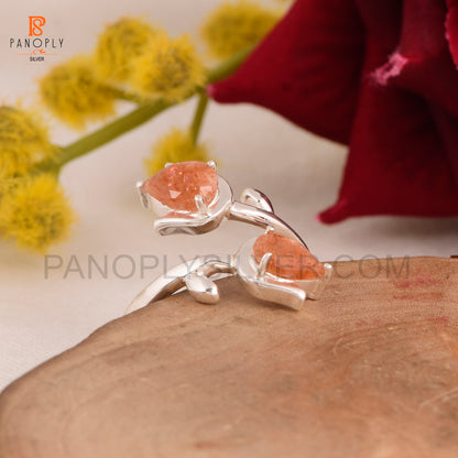 Sun Stone Natural Leaf Pear-Shaped Gemstone Adjustable Rings