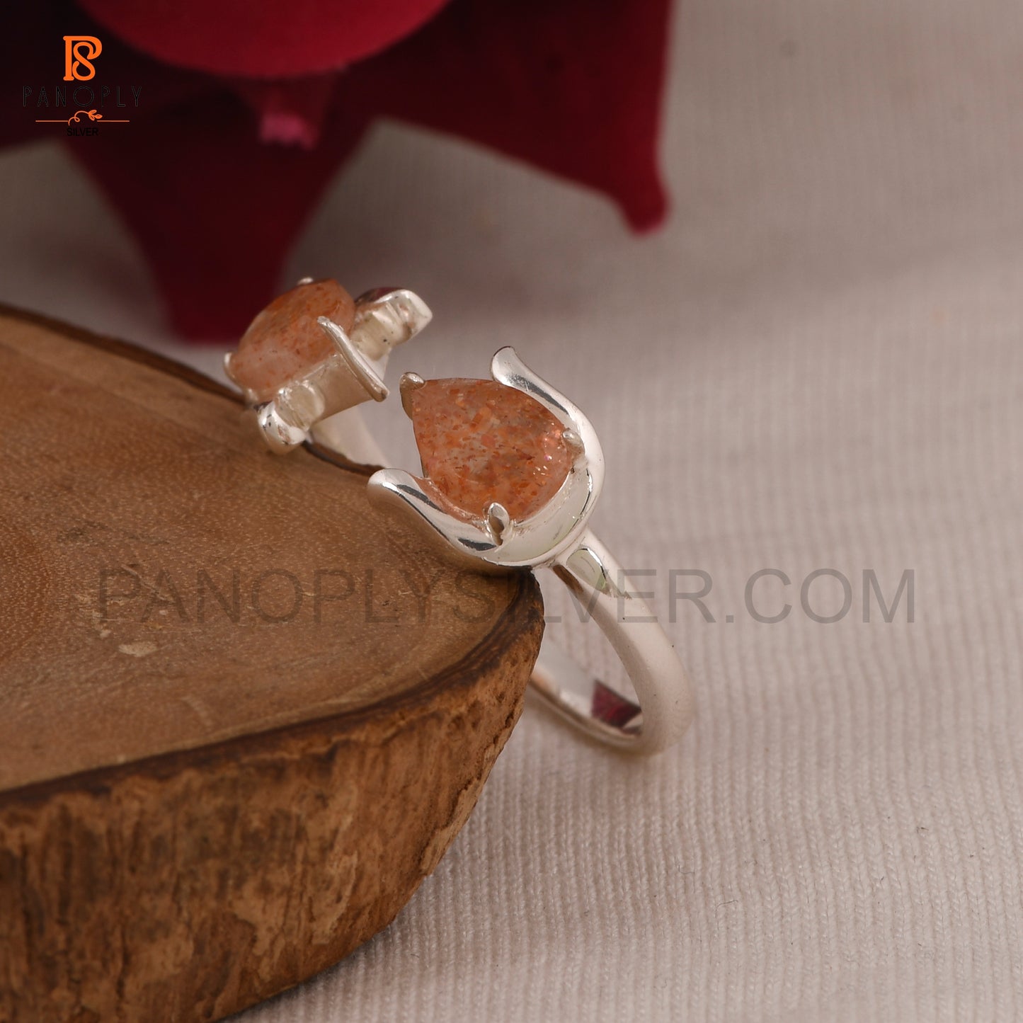 Sun Stone Natural Pear-Shaped Adjustable Rings