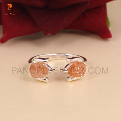 Sun Stone Natural Pear-Shaped Adjustable Rings