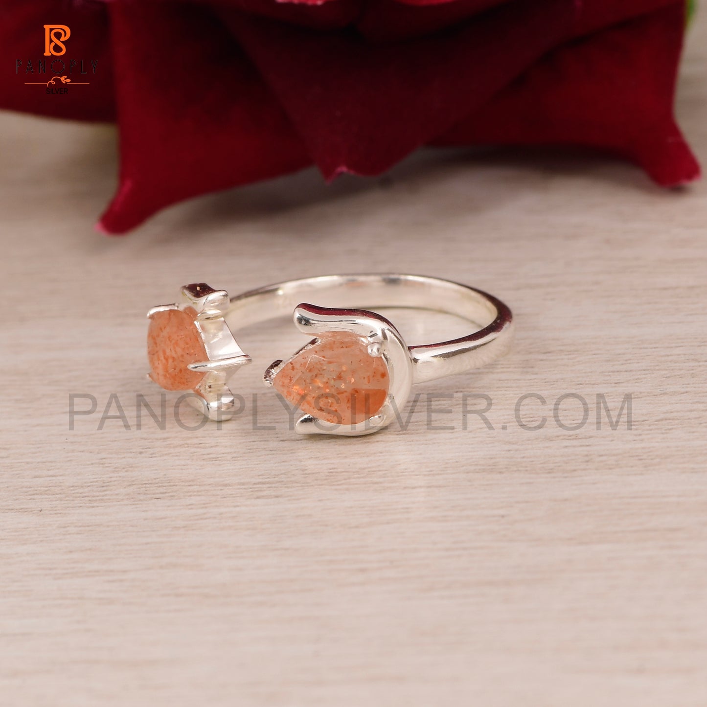 Sun Stone Natural Pear-Shaped Adjustable Rings