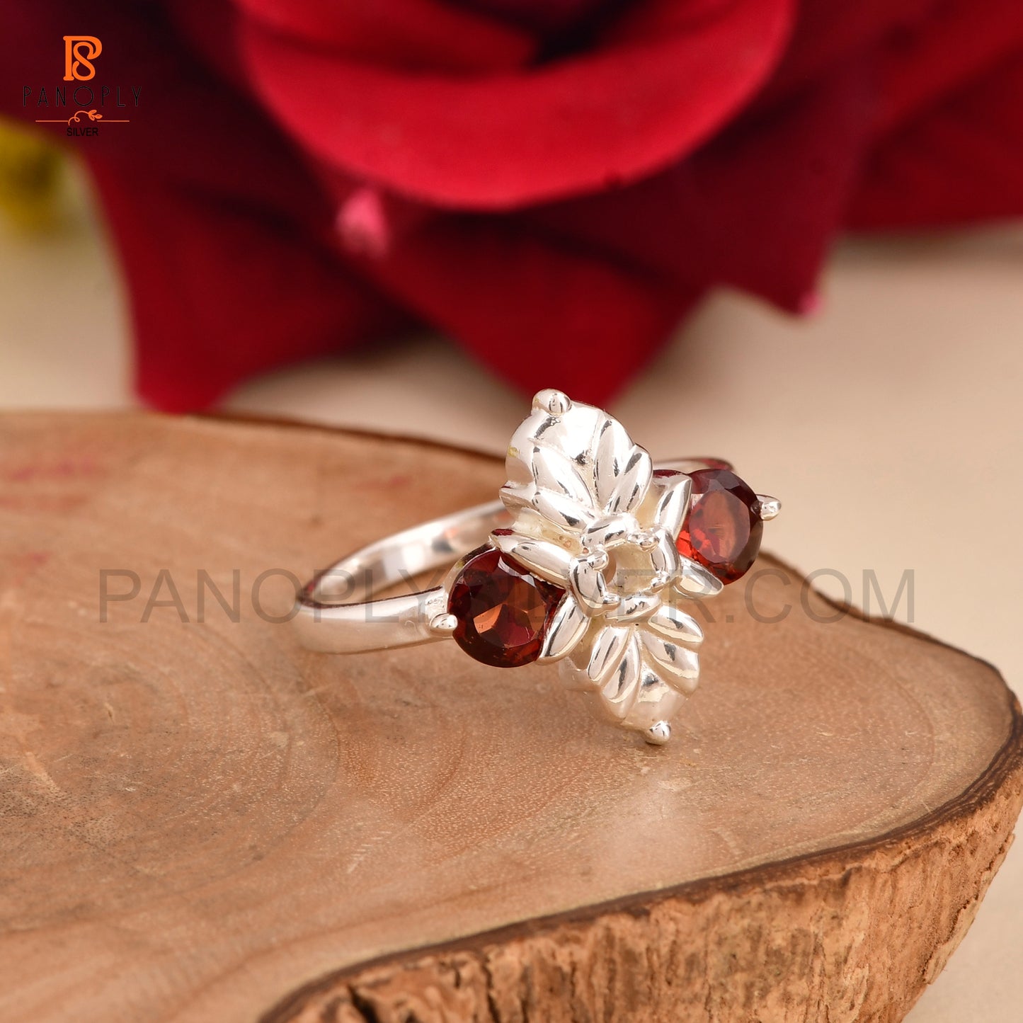 Ladybug Red Garnet Stone Prong Set Rings