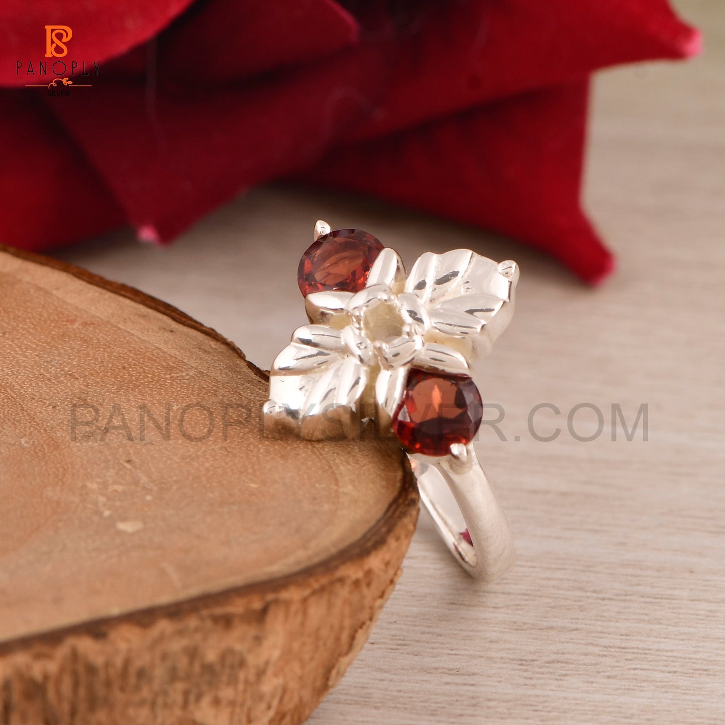 Ladybug Red Garnet Stone Prong Set Rings