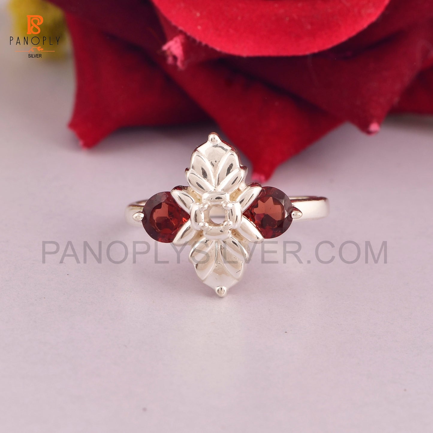 Ladybug Red Garnet Stone Prong Set Rings