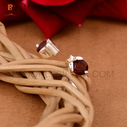 Ladybug Red Garnet Stone Prong Set Adjustable Rings