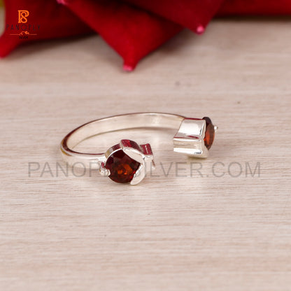 Ladybug Red Garnet Stone Prong Set Adjustable Rings