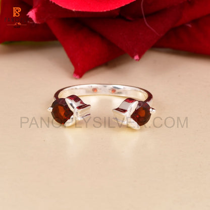 Ladybug Red Garnet Stone Prong Set Adjustable Rings