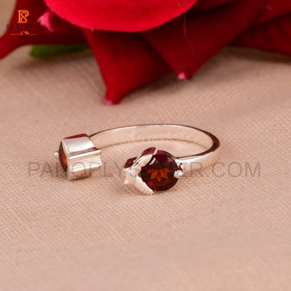 Ladybug Red Garnet Stone Prong Set Adjustable Rings