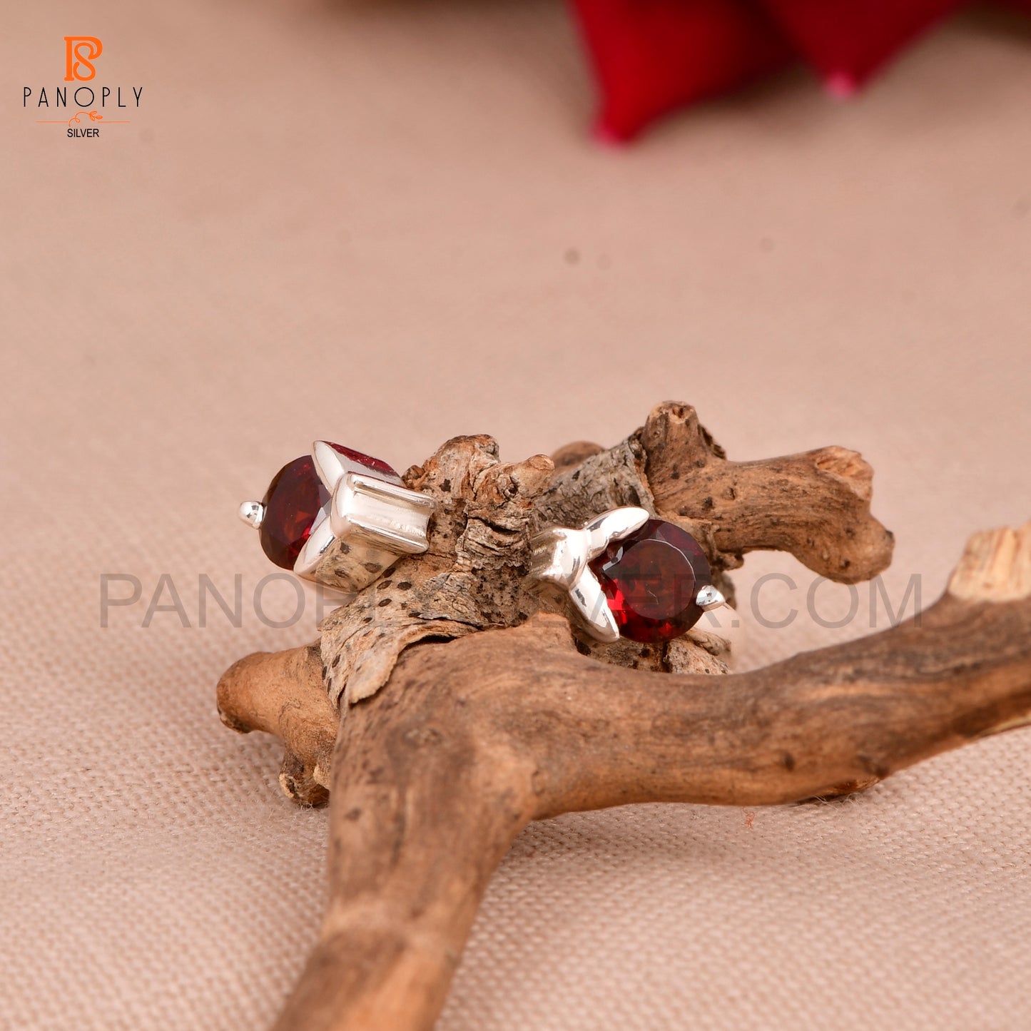 Ladybug Red Garnet Stone Prong Set Adjustable Rings