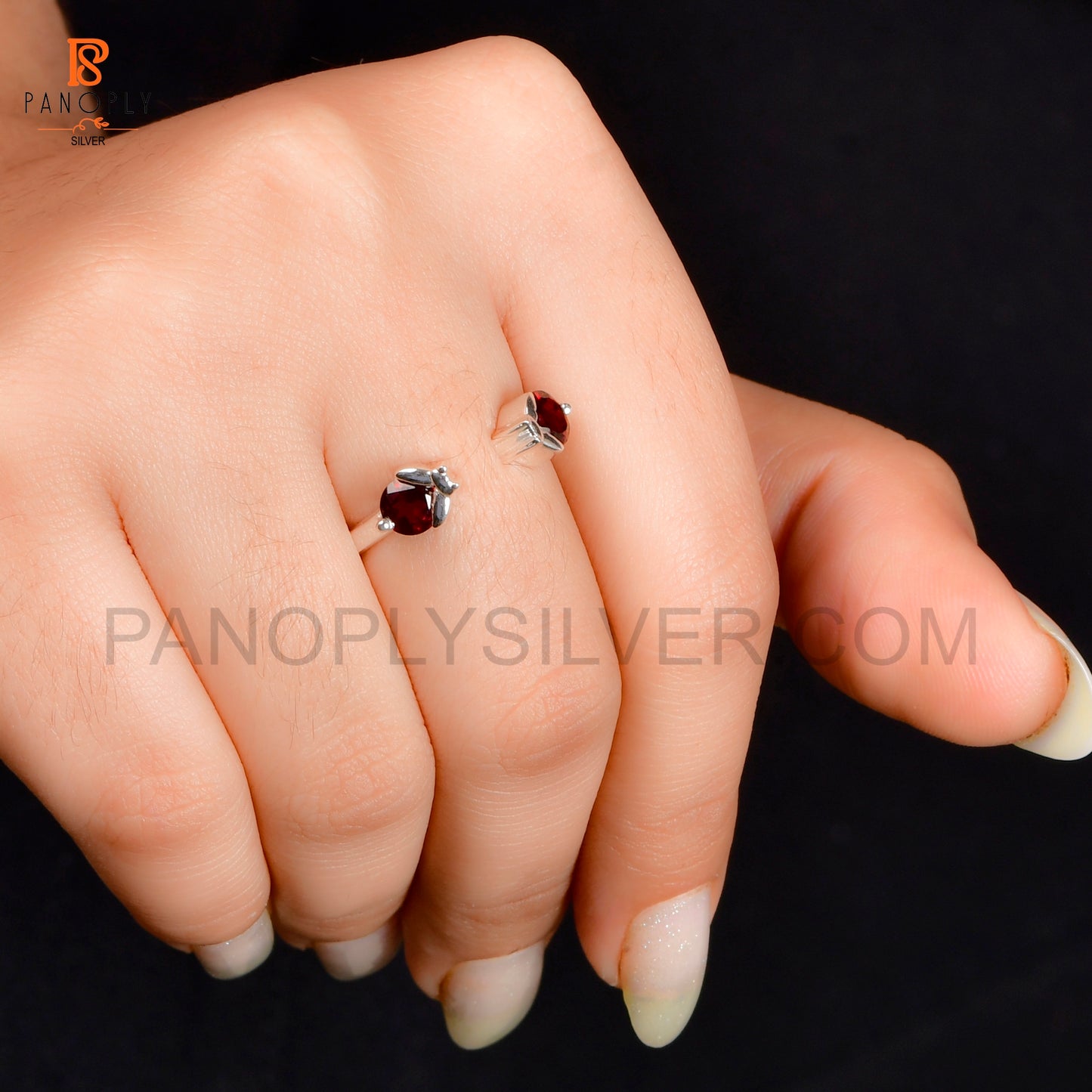 Ladybug Red Garnet Stone Prong Set Adjustable Rings