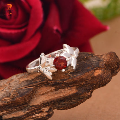 Genuine Garnet Ladybug 925 Sterling Silver Rings