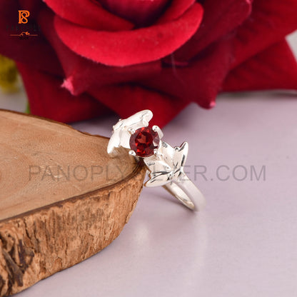 Genuine Garnet Ladybug 925 Sterling Silver Rings