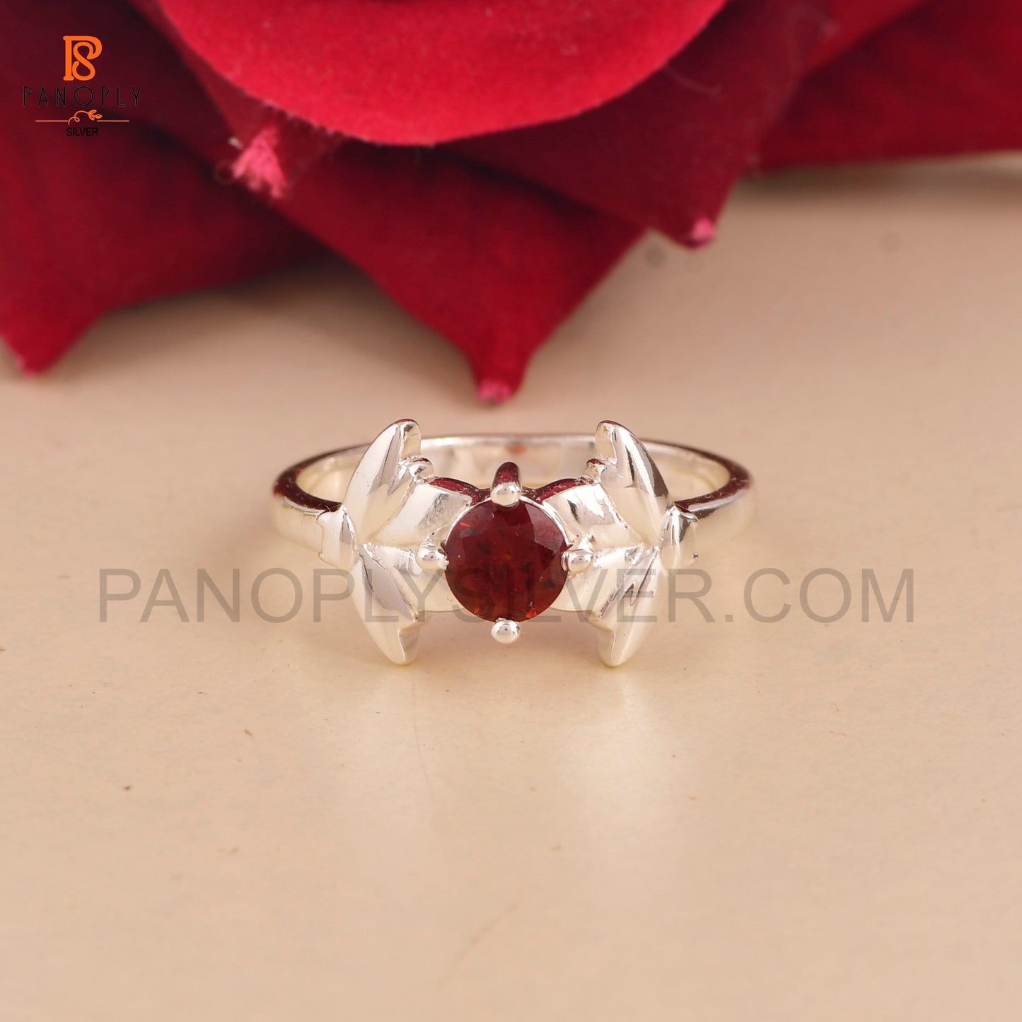 Genuine Garnet Ladybug 925 Sterling Silver Rings