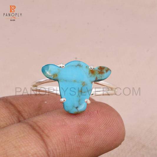 Cow Head Ring in 925 Silver with Kingman Turquoise Gift for Animal Lovers